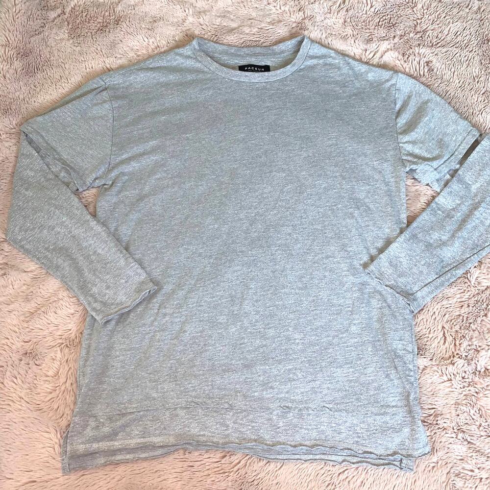 PacSun Men's Gray Basic Layered Long Sleeve Layering Boxy Fit Shirt Medium